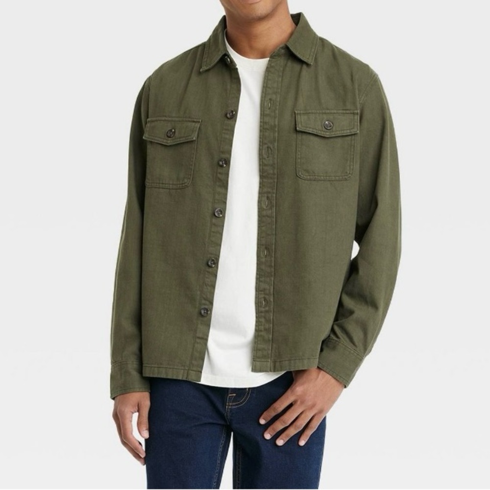 Goodfellow & Co. Long Sleeve Button Down Shirt Jacket (Shacket) - Olive Green